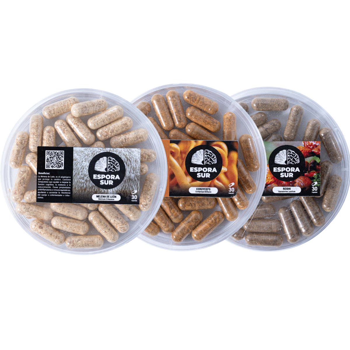 Pack x3 Adaptogenos -Melena de Leon, Reishi, Cordyseps- 60caps c/u