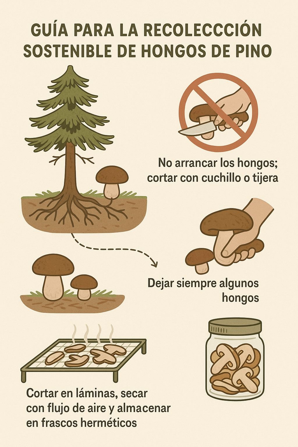 Gia de recolección de hongos de pino