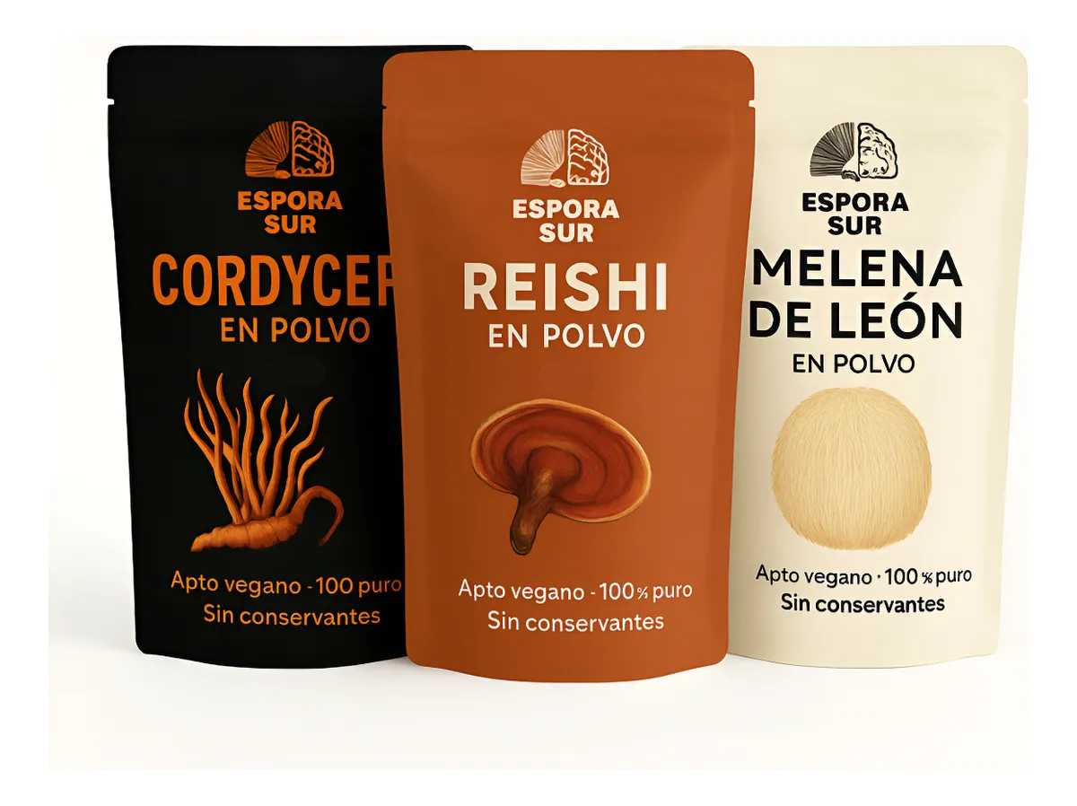 Pack x 3 pulverizados 100% hongo sin agregados Melena de Leon - Reishi- Cordyceps 50G