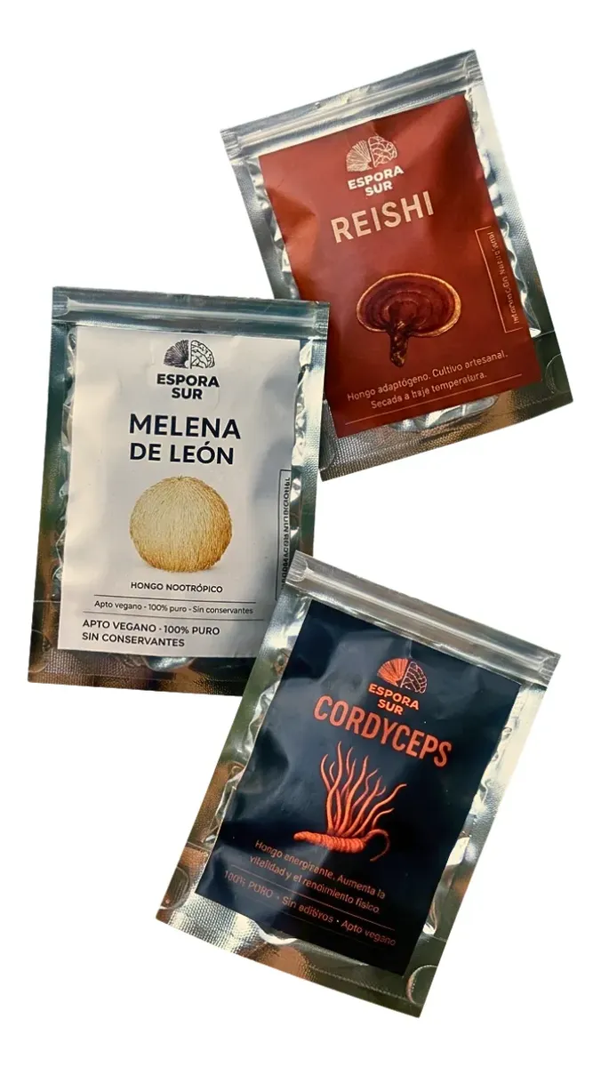 Pack x3 Adaptogenos -Melena de Leon, Reishi, Cordyseps- 120caps c/u